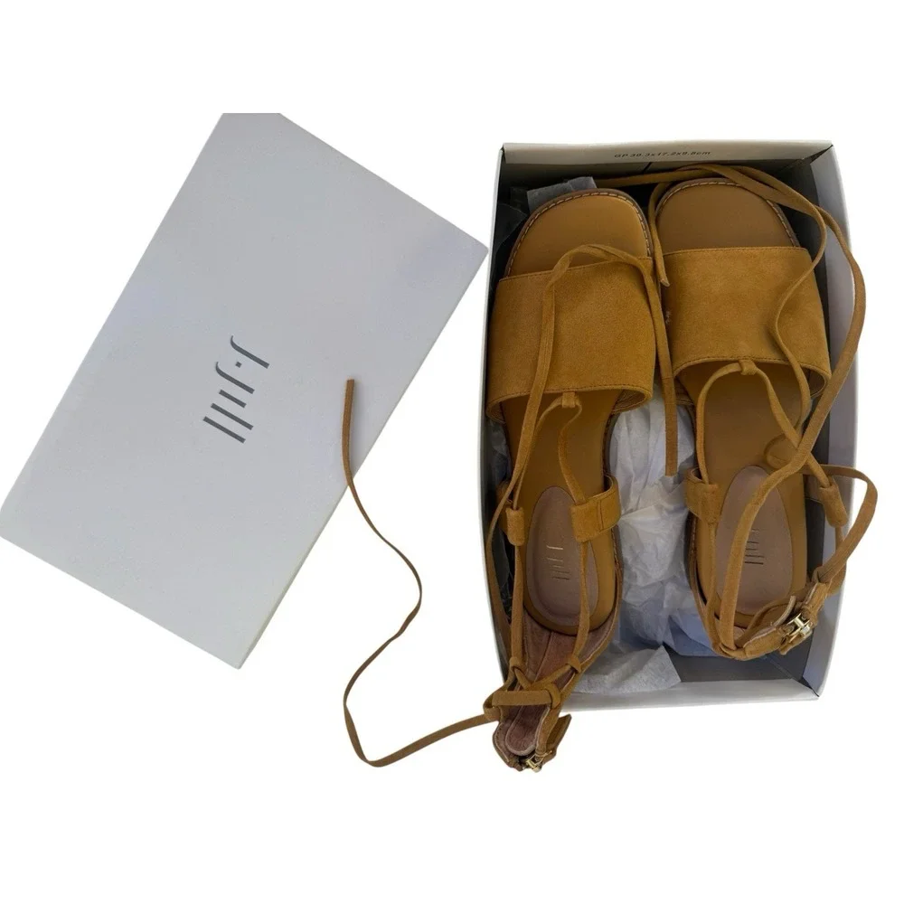 J. Jill Evonne Tan Suede Gladiator Sandals Womens 8 Lace Up Ankle Wrap Flat NIB
